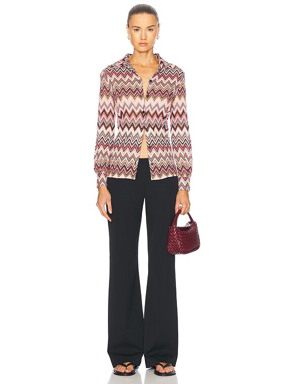 Missoni Long Sleeve Button Down Top in Multicolor Red