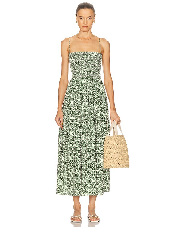 matteau green shirred maxi dress Matteau + Shirred Lace Up Dress