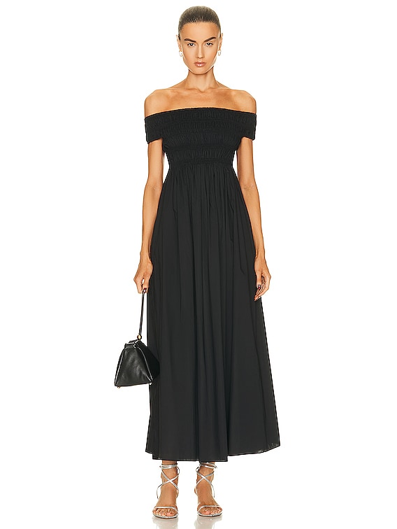 Matteau Shirred Off the Shoulder Dress in Black | FWRD