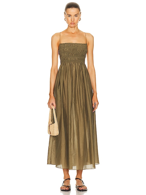open lace back dress Baltic Born Womens Marseille Embossed Maxi Dress | Olive main image 0