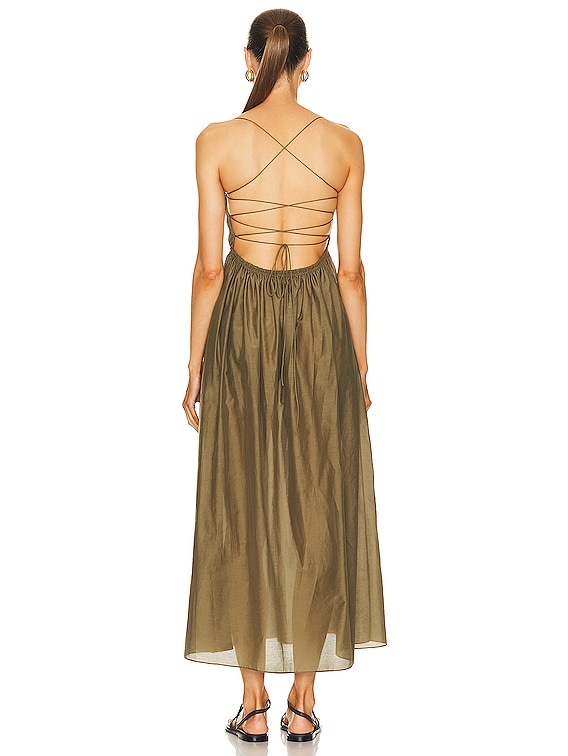 Matteau Shirred Lace Up Dress in Olive