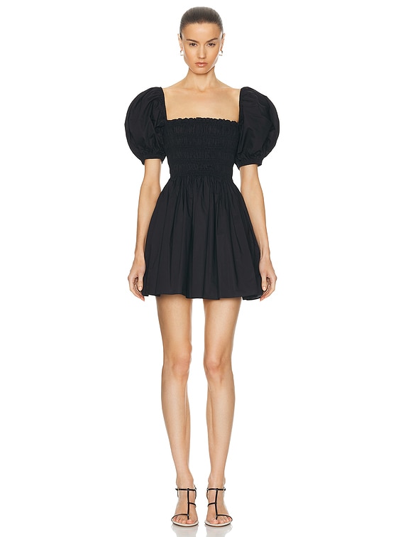 【MATTEAU】Shirred Peasant Mini Dress サイズ4 Shirred Peasant Mini Dress - Black - Matteau