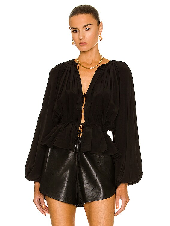 tie front blouse black