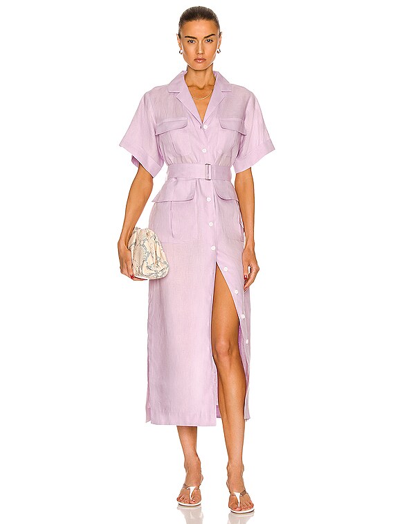 MATTHEW BRUCH Safari Midi Dress in Lavender Linen | FWRD