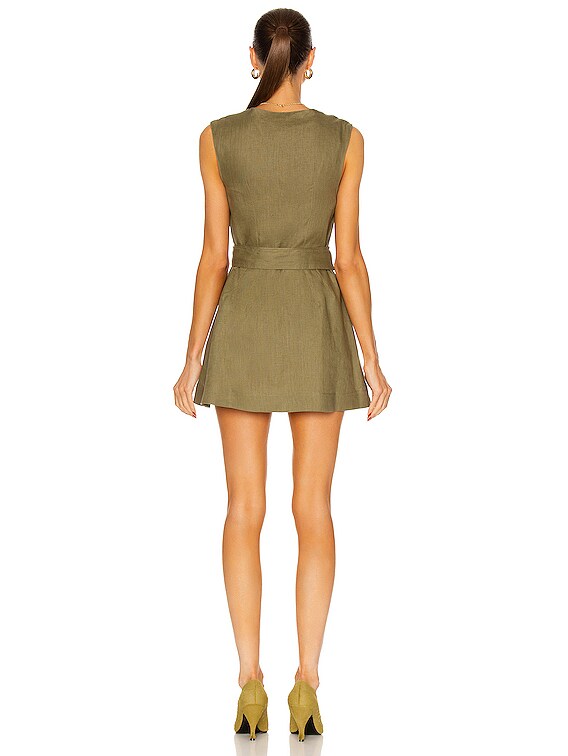 MATTHEW BRUCH Apron Cargo Mini Dress in Army Linen | FWRD MATTHEW BRUCH Apron Cargo Mini Dress in Army Linen | FWRD