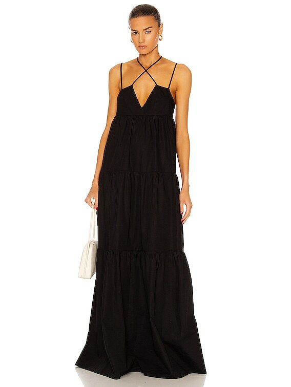 MATTHEW BRUCH Cross Strap Maxi Dress in Black Poplin | FWRD