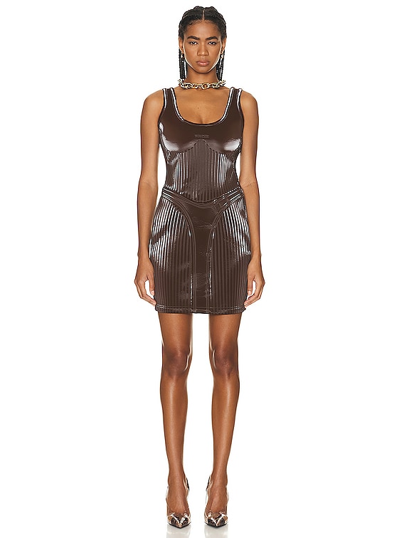 Mugler Embossed Mini Dress in Chocolate | FWRD
