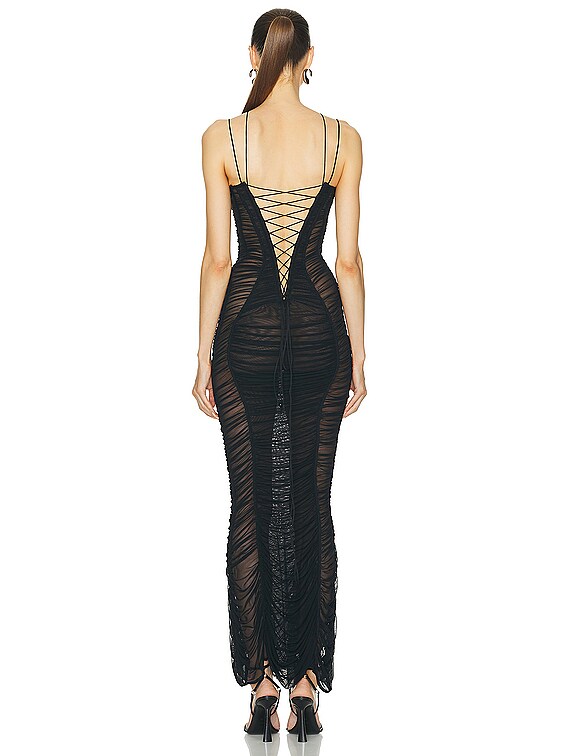 Mugler Mesh Bodycon Dress in Black | FWRD