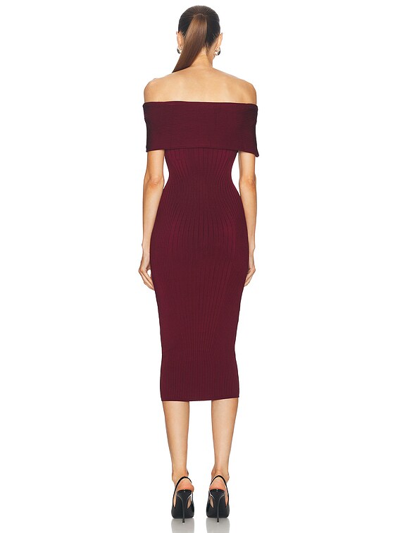 Mugler Off The Shoulder Midi Dress in Blood Red | FWRD