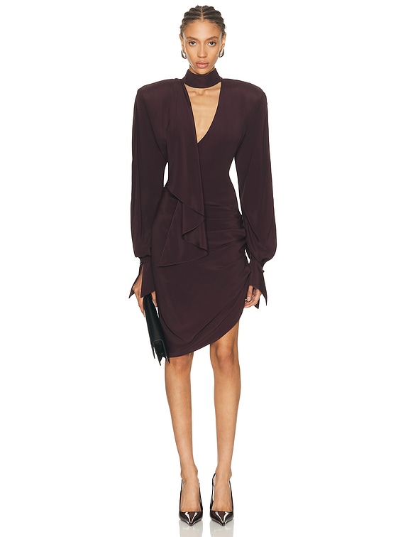 Mugler Long Sleeve Mini Dress in Dark Plum | FWRD