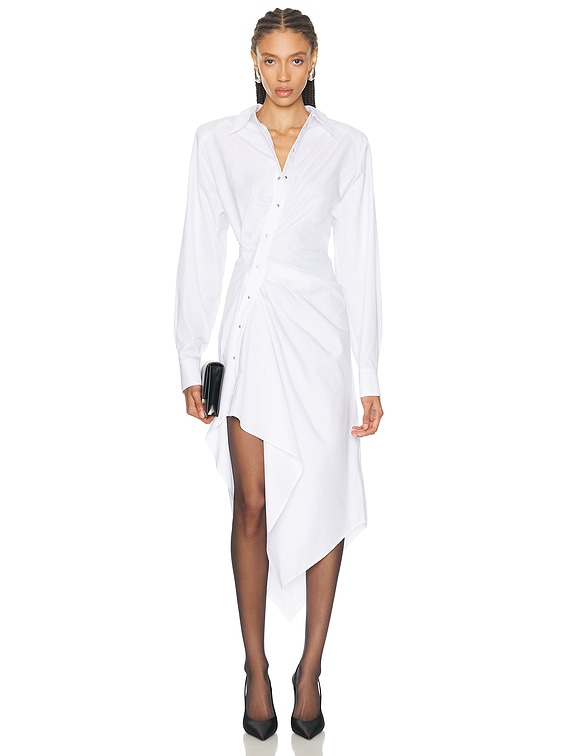 Mugler Asymmetrical Shirt Dress in Optic White