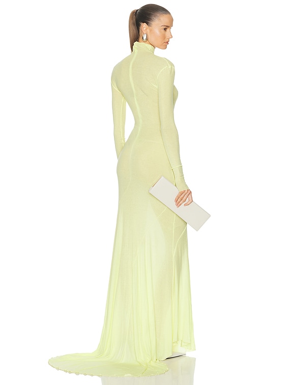 Mugler Long Sleeve Gown in Pale Acid Lime | FWRD