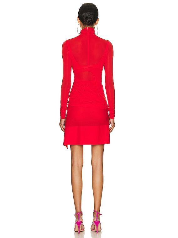 Mugler Stretch Layered Dress in Red | FWRD
