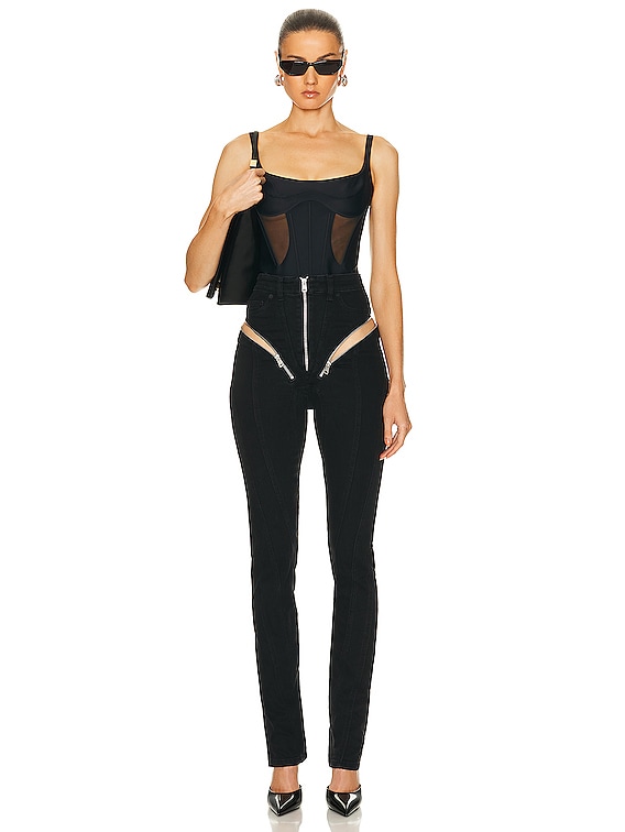 Mugler Zipper Spiral Jean in Black | FWRD