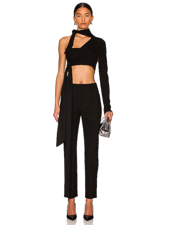 Mugler Cut Out Wrap Top in Black | FWRD