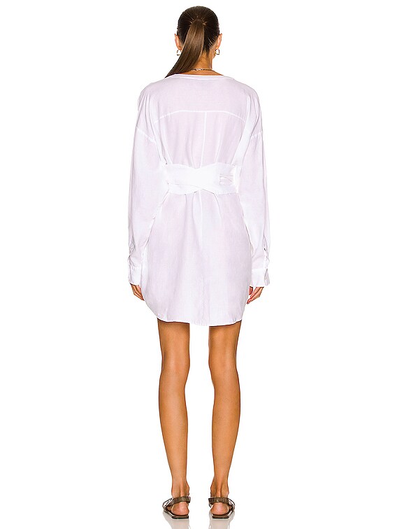 Marissa Webb Pax Linen Henley Tunic Dress with Obi Belt Dress in Linen  White | FWRD