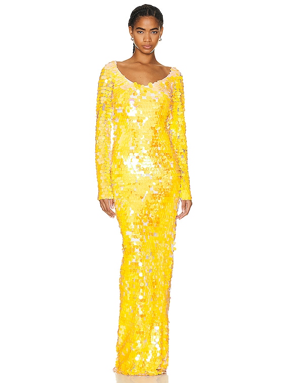The New Arrivals by Ilkyaz Ozel Sequin Maxi Dress in Mandarin | FWRD