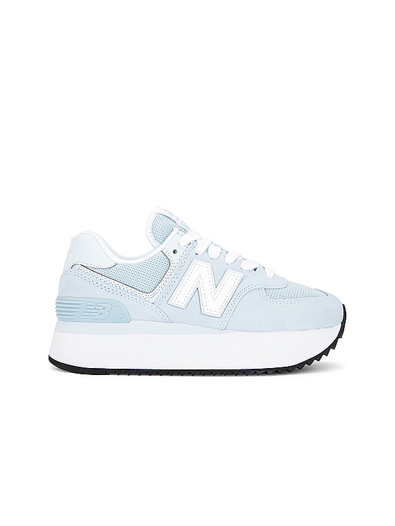 New Balance 574+ Sneaker in Light Chrome Blue, Quarry Blue