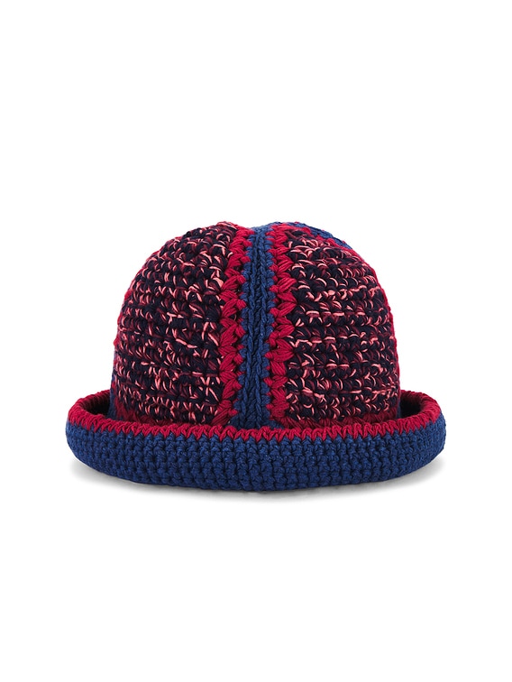 公式の店舗 Nicholas Daley Hand Crochet Bucket Hat in Burgundy, Navy 帽子
