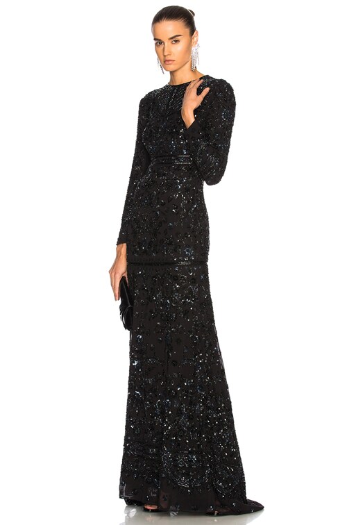 chinese dress ladies Justyna Black Rhinestone Guipure Lace Maxi Dress (Final Sale-US Only)