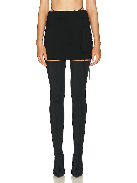 スカート Nensi Dojaka SKIRT (NDSS23SKT020 BLACK) Nensi Dojaka Asymmetric Lacing Mini Skirt in Black | FWRD