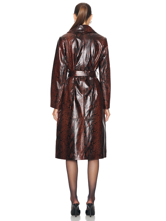 NOUR HAMMOUR Amina Belted Leather Coat in Python | FWRD