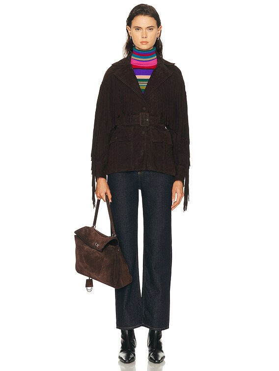 NOUR HAMMOUR Cassidy Suede Fringe Jacket in Mocha | FWRD