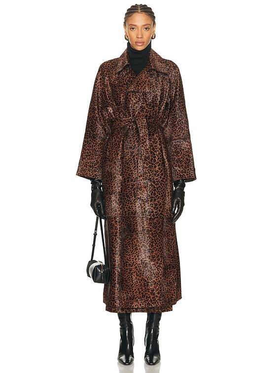 NOUR HAMMOUR Althea Pony Hair Trench Coat in Deep Leopard | FWRD