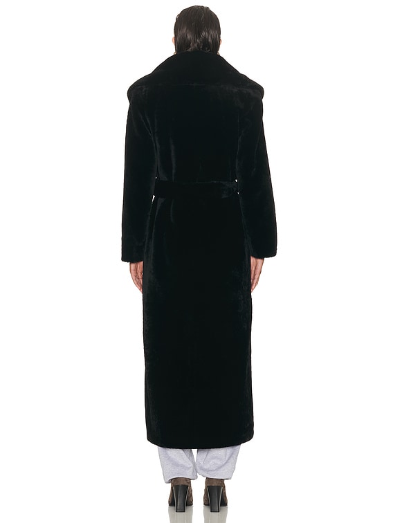 NOUR HAMMOUR Giovanna Enveloping Shearling Coat in Black | FWRD