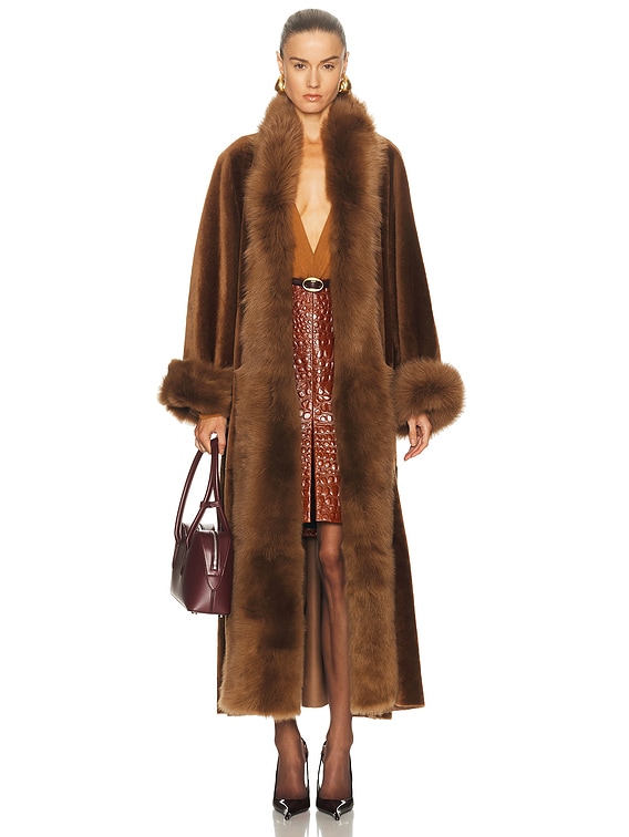 NOUR HAMMOUR Sima Grand Shearling Coat in Toffee | FWRD