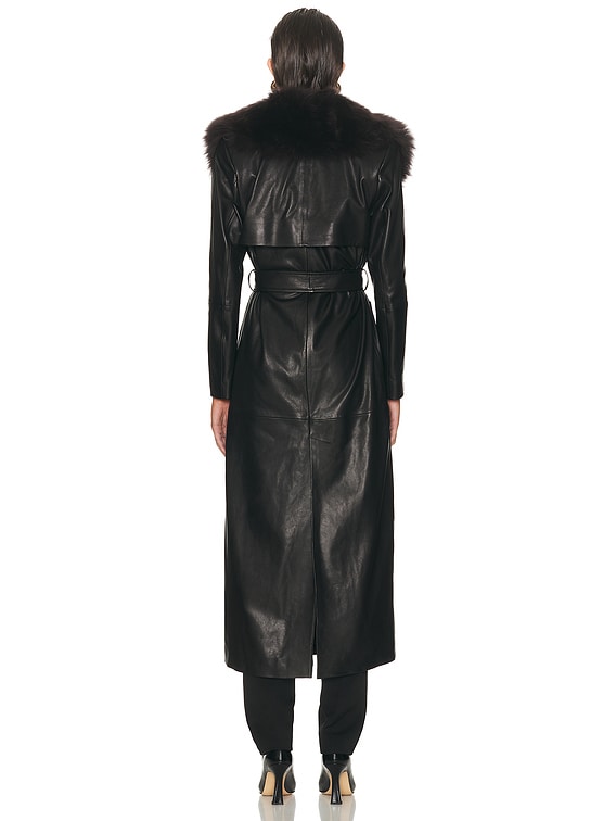 NOUR HAMMOUR Dakota Glamorous Leather Coat in Black Espresso | FWRD
