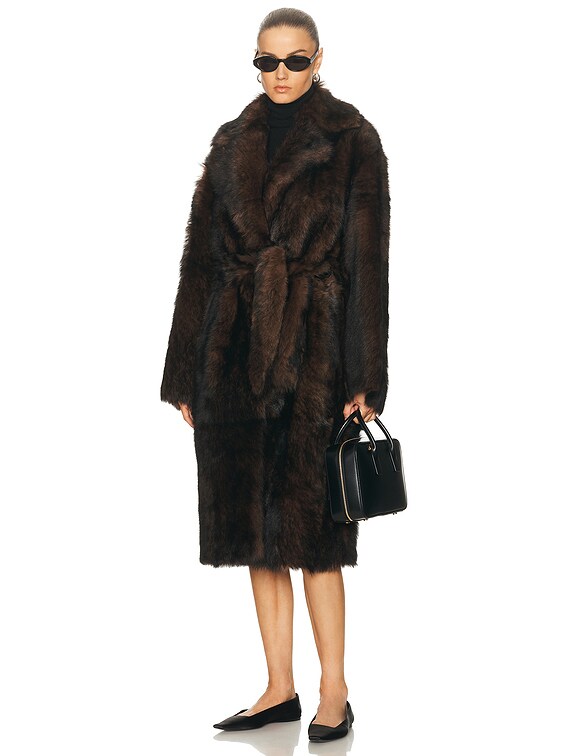 NOUR HAMMOUR Uma Drapey Shearling Coat in Brown Marble | FWRD