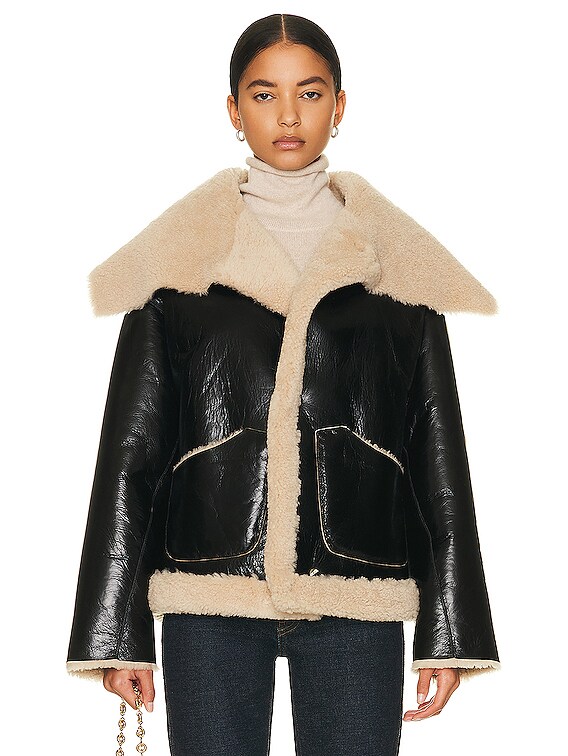 NOUR HAMMOUR Dancy Coat in Black Patent & Malt | FWRD