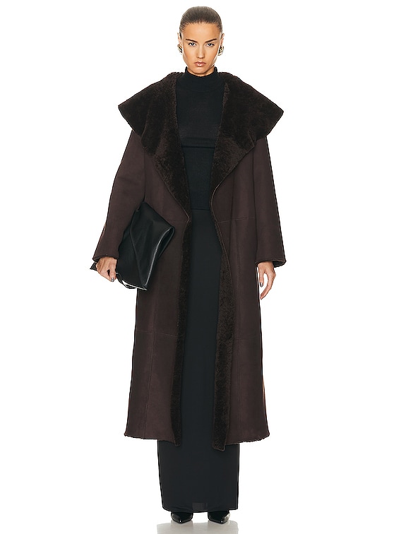 NOUR HAMMOUR Agnes Ankle Length Reversible Shearling Coat in Dark