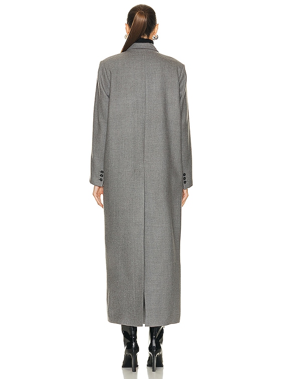 NOUR HAMMOUR Celine Extra Long Slim Fit Coat in Light Grey | FWRD