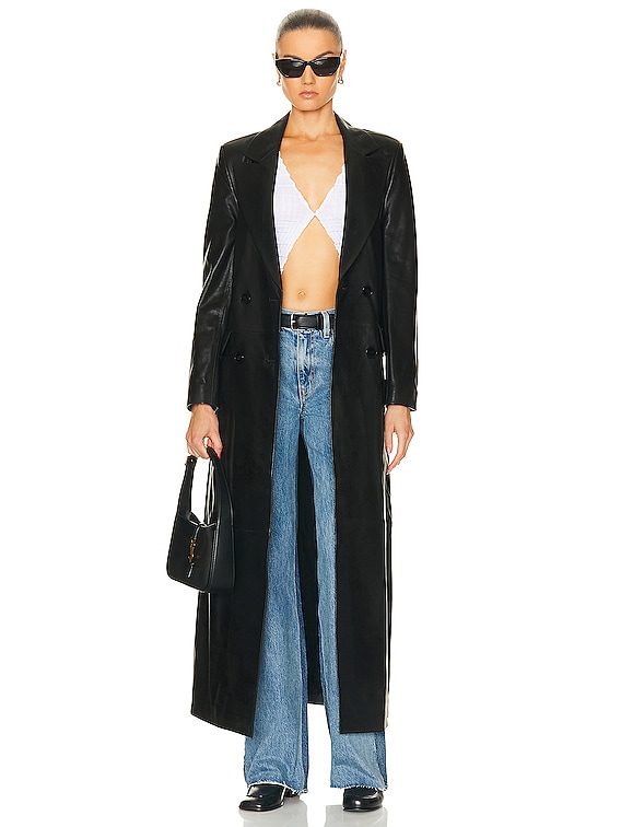 NOUR HAMMOUR Misha Long Leather Coat in Black | FWRD