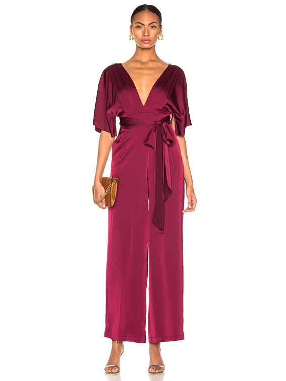 maroon satin jumpsuit