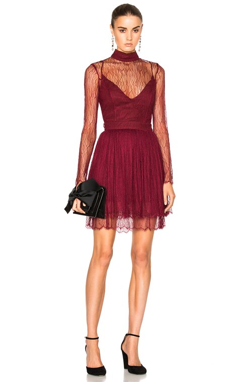 NICHOLAS Long Sleeve Mini Dress in Burgundy | FWRD NICHOLAS Long Sleeve Mini Dress in Burgundy | FWRD