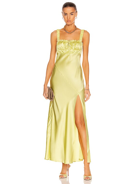 nina silk dress yellow the label Yellow The Label Nina Silk Maxi Dress - Chartreuse