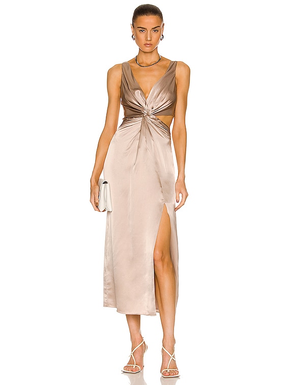 Cutting Edge Brides - Josephine is a calf length satin dress with