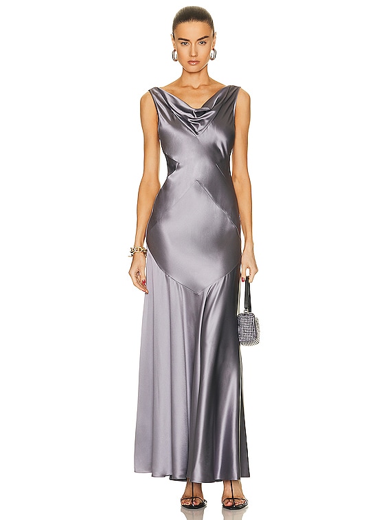 NICHOLAS Senie Cowl Neck Gown in Pewter | FWRD