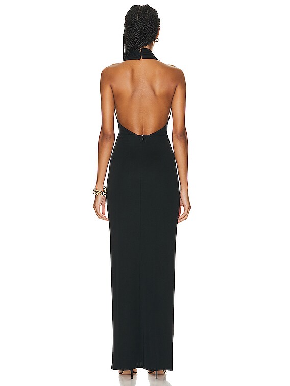 NICHOLAS Amrita Plunge Halter Neck Gown in Black | FWRD