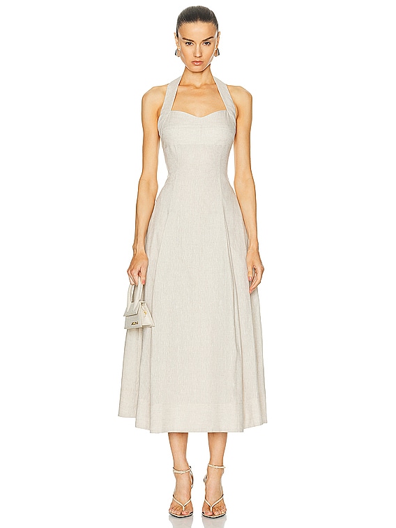 NICHOLAS Seraphina Halter Midi Dress in Oat | FWRD