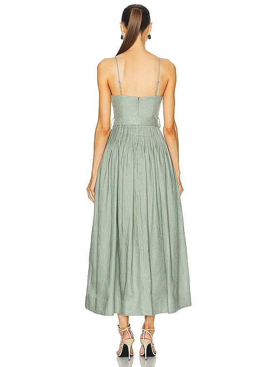 NICHOLAS Mireille Belted Pintuck Midi Dress in Pistachio | FWRD