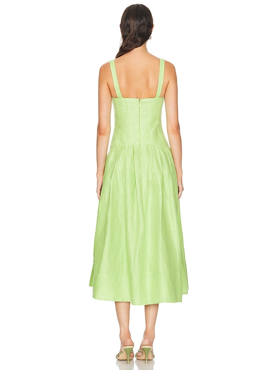NICHOLAS Makenna Drop Waist Corset Midi Dress in Lime | FWRD