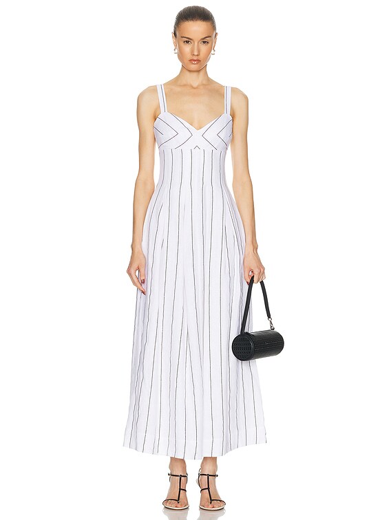 NICHOLAS Selene Seamed Cami Midi Dress in Milk & Black | FWRD
