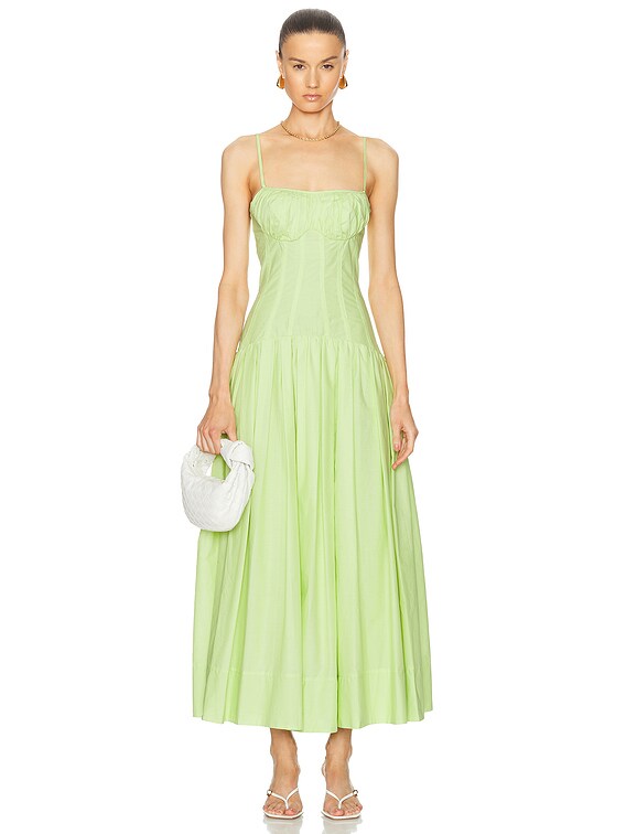 NICHOLAS Dolma Drop Waist Corset Midi Dress in Limelight | FWRD