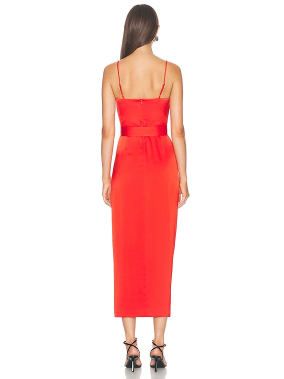 NICHOLAS Lulu Draped Corset Midi Dress in Poppy | FWRD