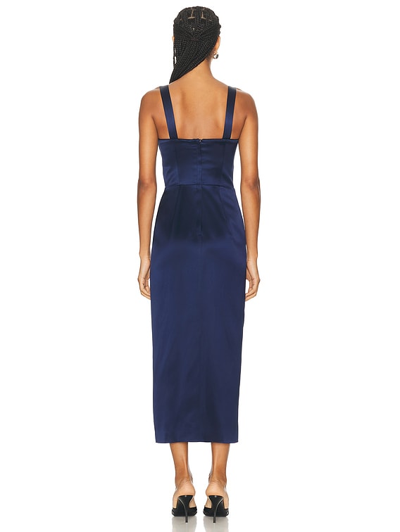 NICHOLAS Gia Corset Midi Dress in Navy | FWRD