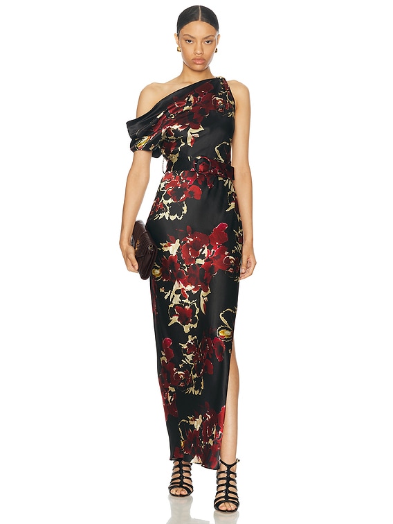 knee length dresses for ladies Off White Floral Off Shoulder Midi Dress | Purple Door